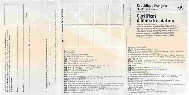 Comparatifs nomenclature champs carte grise