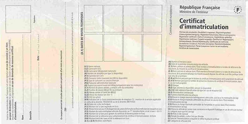 Coupon détachable de la carte grise (certificat d'immatriculation)