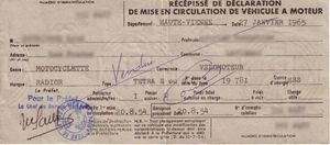 Carte grise de 1965